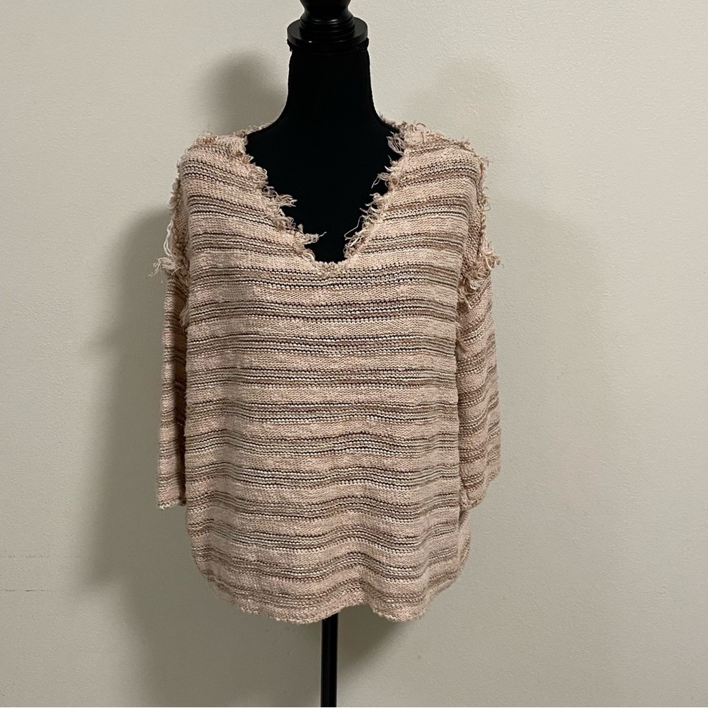 Free People Sweater Women’s Size XS Spells Trouble Knit Striped V neck Sweater